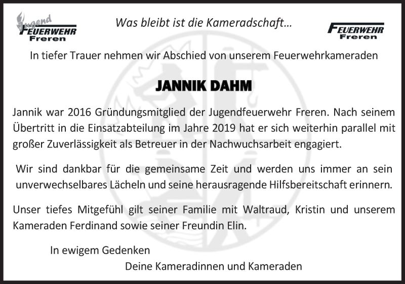 Traueranzeige für Jannik Dahm vom 04.11.2020 aus Neue Osnabrücker Zeitung GmbH & Co. KG