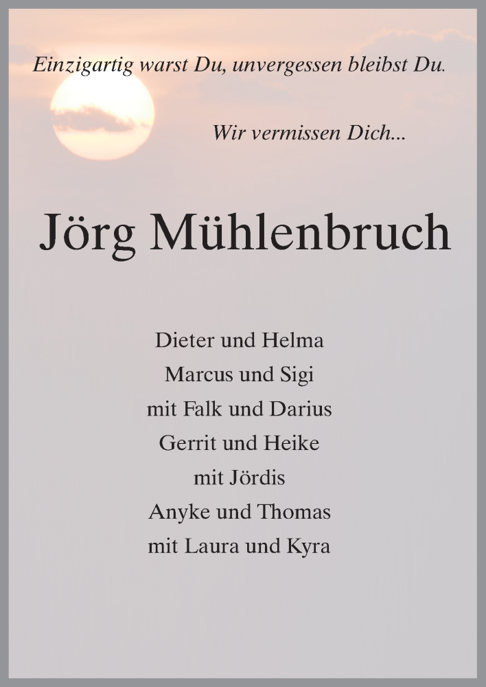  Traueranzeige für Jörg Mühlenbruch vom 18.11.2020 aus Neue Osnabrücker Zeitung GmbH & Co. KG