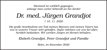 Traueranzeige von Jürgen Grandjot von Neue Osnabrücker Zeitung GmbH & Co. KG