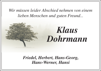 Traueranzeige von Klaus Dohrmann von Neue Osnabrücker Zeitung GmbH & Co. KG