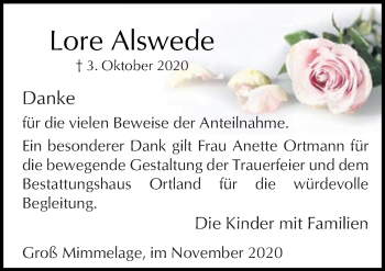 Traueranzeige von Lore Alswede von Neue Osnabrücker Zeitung GmbH & Co. KG