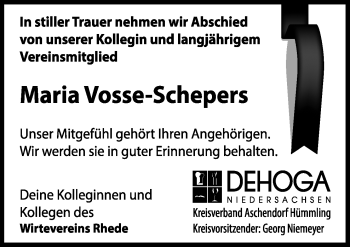 Traueranzeige von Maria Vosse-Schepers von Neue Osnabrücker Zeitung GmbH & Co. KG