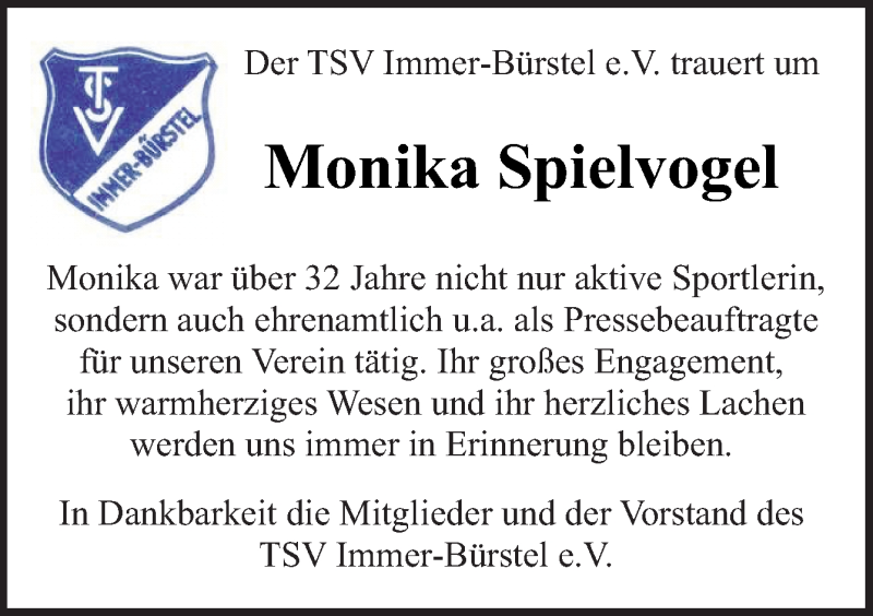 Traueranzeige für Monika Spielvogel vom 23.11.2020 aus Neue Osnabrücker Zeitung GmbH & Co. KG