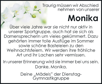 Traueranzeige von Monika Spielvogel von Neue Osnabrücker Zeitung GmbH & Co. KG