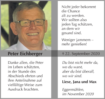 Traueranzeige von Peter Eichberger von Neue Osnabrücker Zeitung GmbH & Co. KG