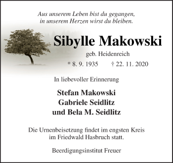 Traueranzeige von Sibylle Makowski von Neue Osnabrücker Zeitung GmbH & Co. KG