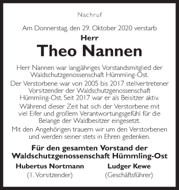 Traueranzeige von Theo Nannen von Neue Osnabrücker Zeitung GmbH & Co. KG