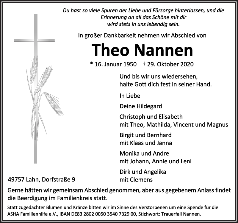  Traueranzeige für Theo Nannen vom 02.11.2020 aus Neue Osnabrücker Zeitung GmbH & Co. KG