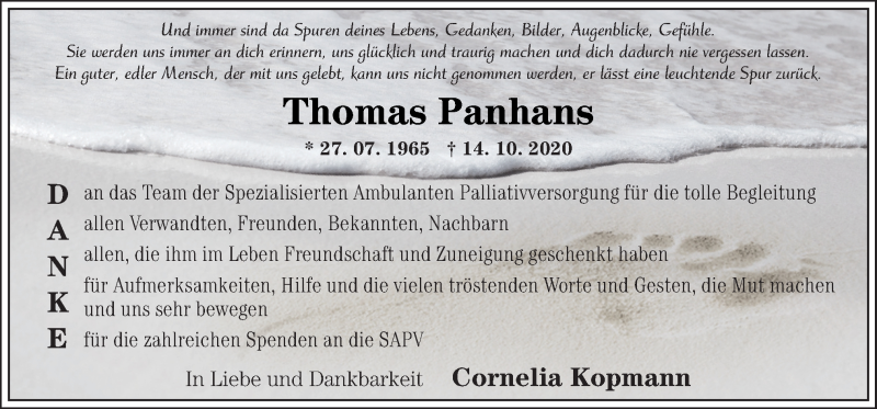  Traueranzeige für Thomas Panhans vom 28.11.2020 aus Neue Osnabrücker Zeitung GmbH & Co. KG