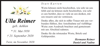 Traueranzeige von Ulla Reimer von Neue Osnabrücker Zeitung GmbH & Co. KG