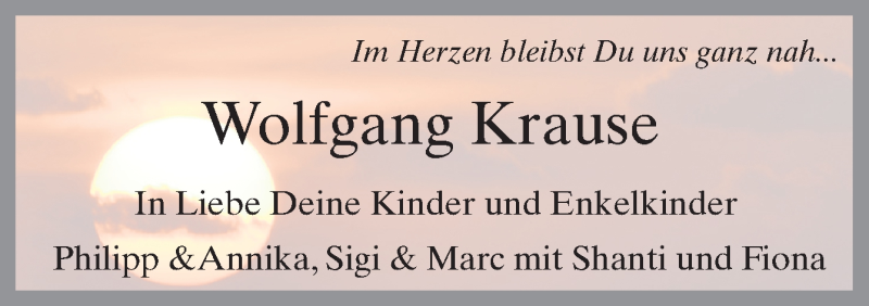  Traueranzeige für Wolfgang Krause vom 07.11.2020 aus Neue Osnabrücker Zeitung GmbH & Co. KG