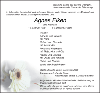 Traueranzeige von Agnes Eiken von Neue Osnabrücker Zeitung GmbH & Co. KG