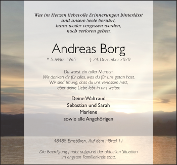 Traueranzeige von Andreas Borg von Neue Osnabrücker Zeitung GmbH & Co. KG