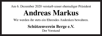 Traueranzeige von Andreas Markus von Neue Osnabrücker Zeitung GmbH & Co. KG