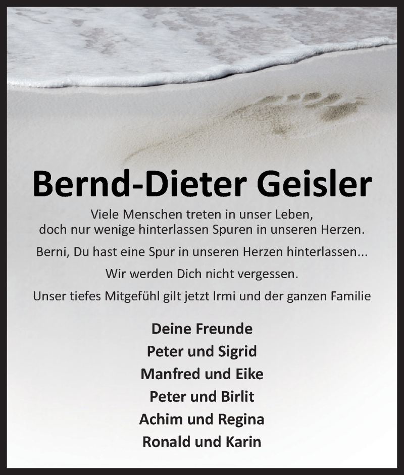  Traueranzeige für Bernd-Dieter Geisler vom 18.12.2020 aus Neue Osnabrücker Zeitung GmbH & Co. KG