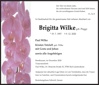 Traueranzeige von Brigitta Wilke von Neue Osnabrücker Zeitung GmbH & Co. KG
