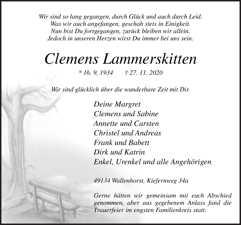  Traueranzeige für Clemens Lammerskitten vom 05.12.2020 aus Neue Osnabrücker Zeitung GmbH & Co. KG