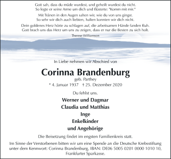 Traueranzeige von Corinna Brandenburg von Neue Osnabrücker Zeitung GmbH & Co. KG
