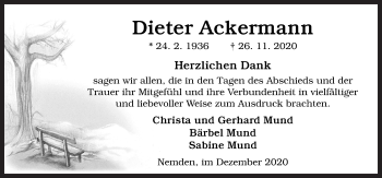 Traueranzeige von Dieter Ackermann von Neue Osnabrücker Zeitung GmbH & Co. KG