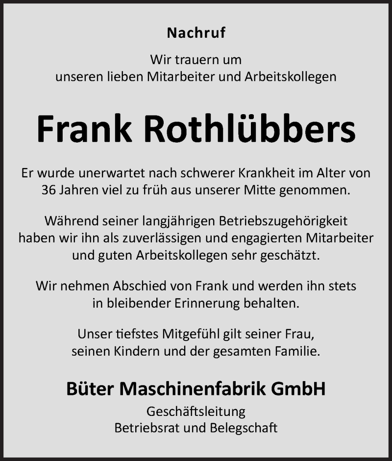  Traueranzeige für Frank Rothlübbers vom 17.12.2020 aus Neue Osnabrücker Zeitung GmbH & Co. KG