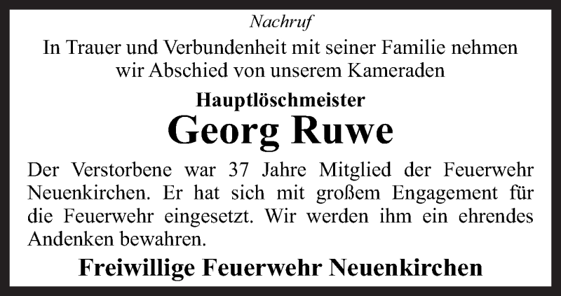  Traueranzeige für Georg Ruwe vom 29.12.2020 aus Neue Osnabrücker Zeitung GmbH & Co. KG