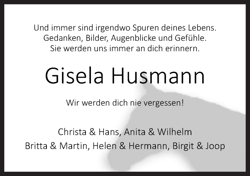  Traueranzeige für Gisela Husmann vom 12.12.2020 aus Neue Osnabrücker Zeitung GmbH & Co. KG