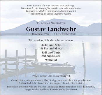 Traueranzeige von Gustav Landwehr von Neue Osnabrücker Zeitung GmbH & Co. KG