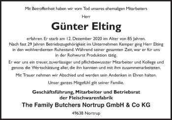 Traueranzeige von Günter Elting von Neue Osnabrücker Zeitung GmbH & Co. KG