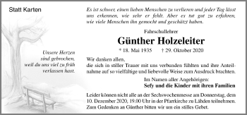 Traueranzeige von Günther Holzeleiter von Neue Osnabrücker Zeitung GmbH & Co. KG