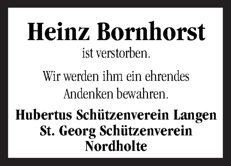  Traueranzeige für Heinz Bornhorst vom 21.12.2020 aus Neue Osnabrücker Zeitung GmbH & Co. KG