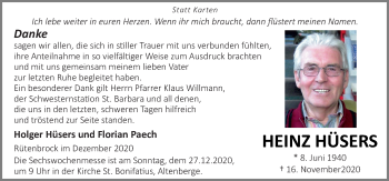 Traueranzeige von Heinz Hüsers von Neue Osnabrücker Zeitung GmbH & Co. KG