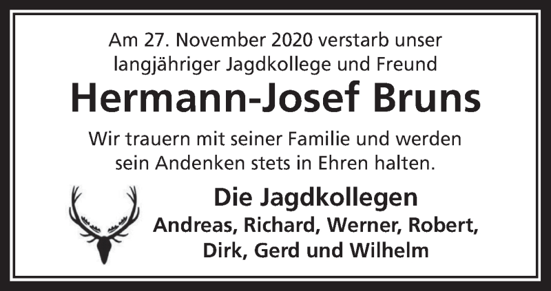  Traueranzeige für Hermann-Josef Bruns vom 01.12.2020 aus Neue Osnabrücker Zeitung GmbH & Co. KG