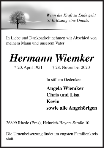 Traueranzeige von Hermann Wiemker von Neue Osnabrücker Zeitung GmbH & Co. KG