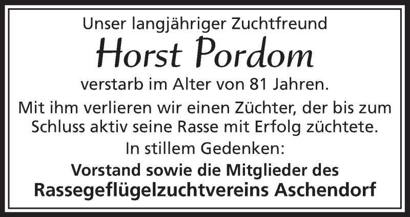  Traueranzeige für Horst Pordom vom 24.12.2020 aus Neue Osnabrücker Zeitung GmbH & Co. KG