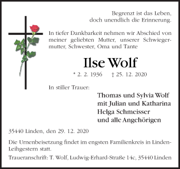 Traueranzeige von Ilse Wolf von Neue Osnabrücker Zeitung GmbH & Co. KG