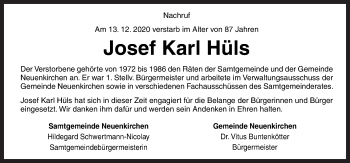 Traueranzeige von Josef Karl Hüls von Neue Osnabrücker Zeitung GmbH & Co. KG