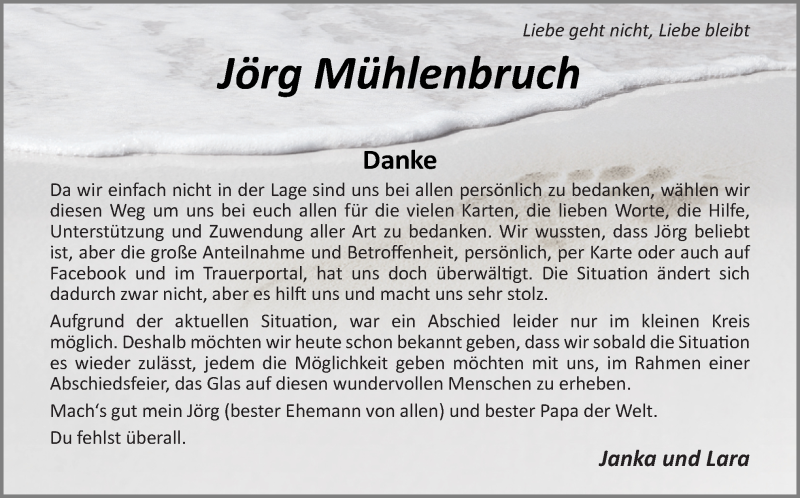  Traueranzeige für Jörg Mühlenbruch vom 12.12.2020 aus Neue Osnabrücker Zeitung GmbH & Co. KG