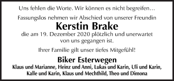 Traueranzeige von Kerstin Brake von Neue Osnabrücker Zeitung GmbH & Co. KG