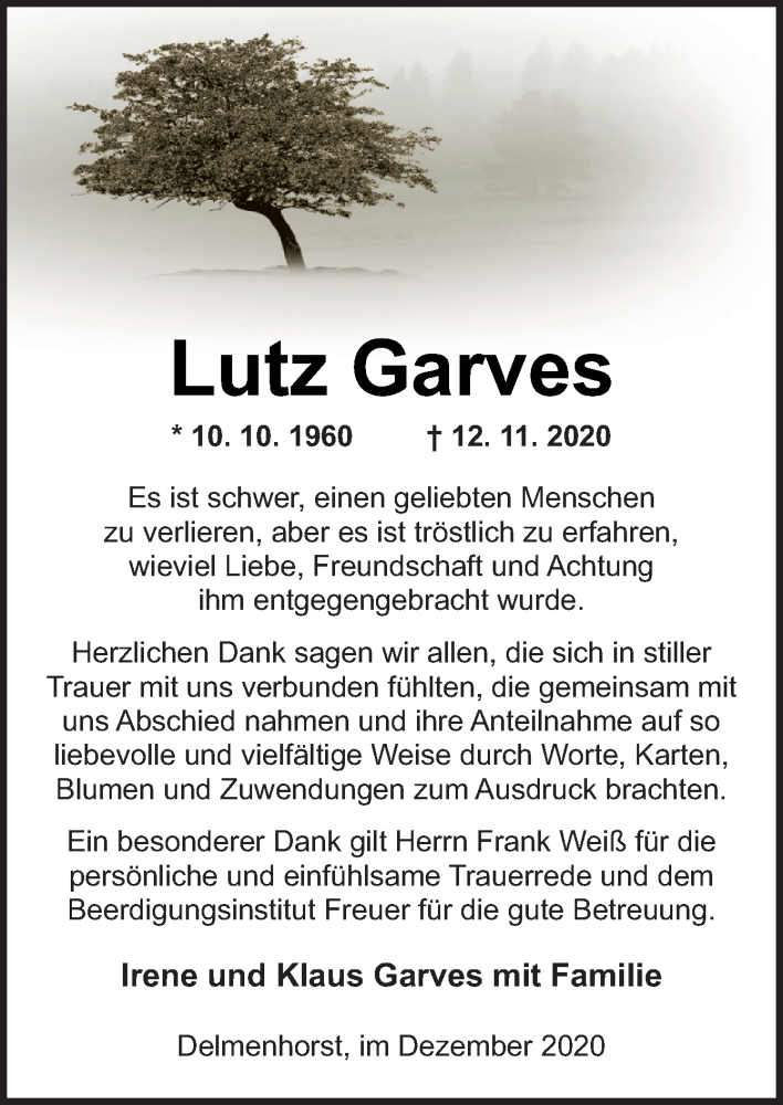  Traueranzeige für Lutz Garves vom 19.12.2020 aus Neue Osnabrücker Zeitung GmbH & Co. KG