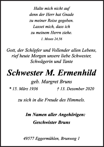 Traueranzeige von Margret Bruns von Neue Osnabrücker Zeitung GmbH & Co. KG