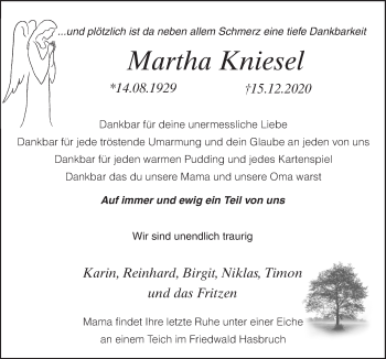 Traueranzeige von Martha Kniesel von Neue Osnabrücker Zeitung GmbH & Co. KG