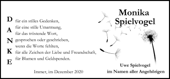 Traueranzeige von Monika Spielvogel von Neue Osnabrücker Zeitung GmbH & Co. KG