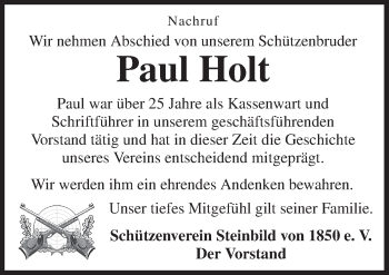 Traueranzeige von Paul Holt von Neue Osnabrücker Zeitung GmbH & Co. KG