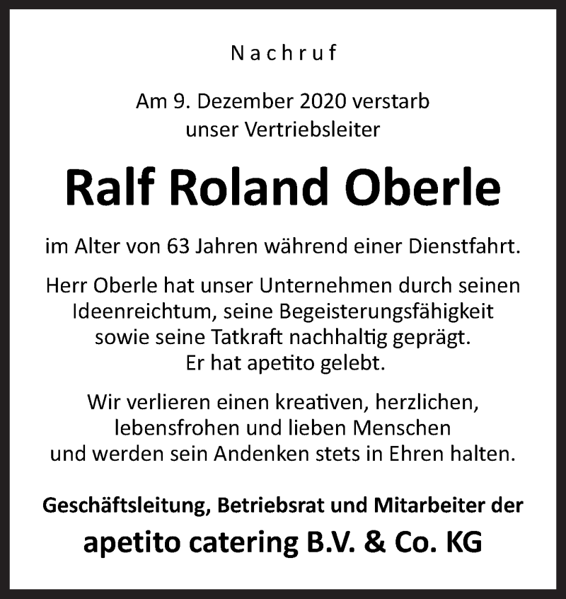  Traueranzeige für Ralf Roland Oberle vom 19.12.2020 aus Neue Osnabrücker Zeitung GmbH & Co. KG