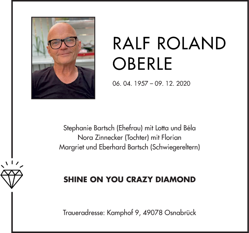 Traueranzeige für Ralf Roland Oberle vom 12.12.2020 aus Neue Osnabrücker Zeitung GmbH & Co. KG
