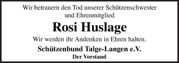 Traueranzeige von Rosi Huslage von Neue Osnabrücker Zeitung GmbH & Co. KG