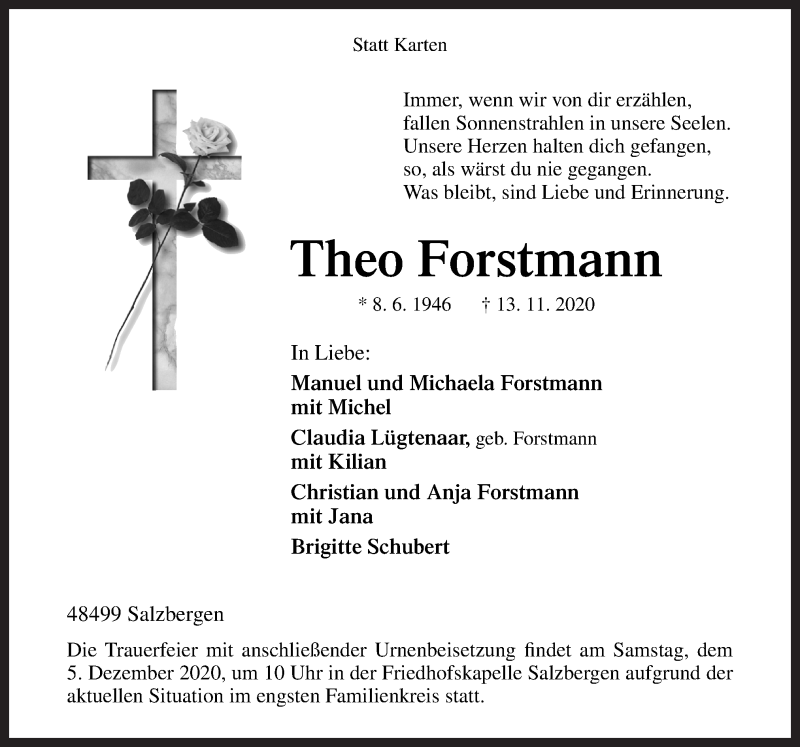  Traueranzeige für Theo Forstmann vom 01.12.2020 aus Neue Osnabrücker Zeitung GmbH & Co. KG