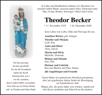 Traueranzeige von Theodor Becker von Neue Osnabrücker Zeitung GmbH & Co. KG