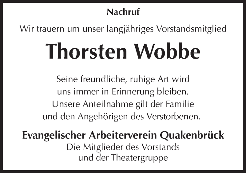  Traueranzeige für Thorsten Wobbe vom 08.12.2020 aus Neue Osnabrücker Zeitung GmbH & Co. KG