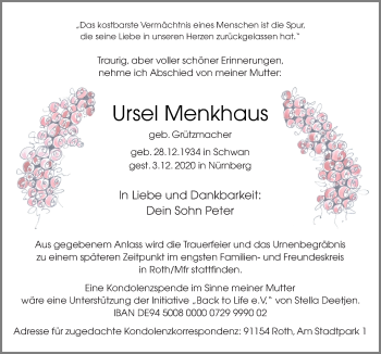 Traueranzeige von Ursel Menkhaus von Neue Osnabrücker Zeitung GmbH & Co. KG